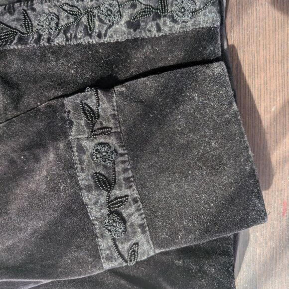 Tristan & Iseut Black Cotton Velvet Bead Crochet Embroidered Blazer Size m - Picture 7 of 16